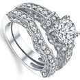 thumbnail image 2 of Divine_creation Women's 2.98 Ct Round Cut White Diamond Wedding Engagement Thanksgiving Christmas Bridal Ring Set 14K White Gold Plated 925 Sterling Silver -7, 2 of 3