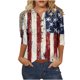 thumbnail image 1 of Camiseta Casual Suelta Del Botón Impreso Del Día de la Independencia de la Mujer de Manga Superior de 3/4 para el Hogar Y el Uso Diario, 1 of 4