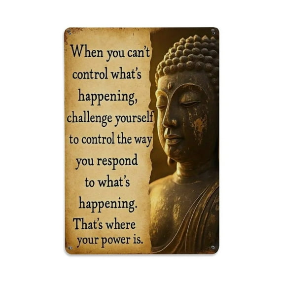 Inspirational Quote & Buddha Tin Sign Vintage Metal Sign Office Living Room Bar Coffee Wall Art Decor 8x12inch