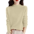 thumbnail image 3 of Women's Mock Neck Sweater, Solid Color Long Sleeve Pullover, Loose Fit Casual Basic Top, Fall Winter Everyday Knit Sweater, Simple Crewneck Pullover Beige L, 3 of 7