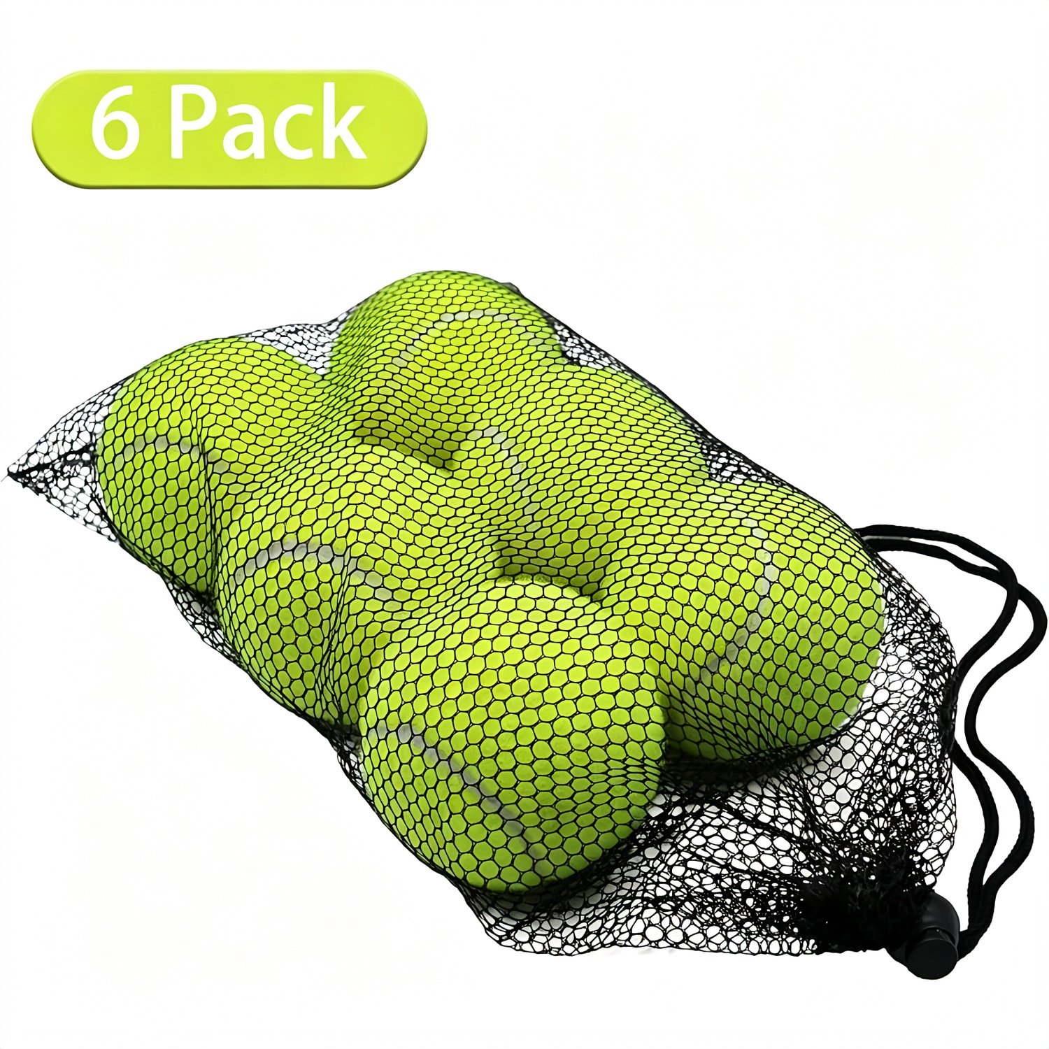 Yellow Tennis Balls 6 Pack with Mesh Bag, Beginner Training Practice Balls for Kids & Adults, 2.5 Inch Soft Felt Rubber Core, Court Teaching