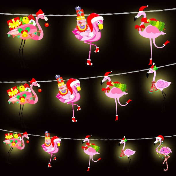 Guirnalda de luces navideñas Ganeen Flamingo, 20 LED, batería de 3 m