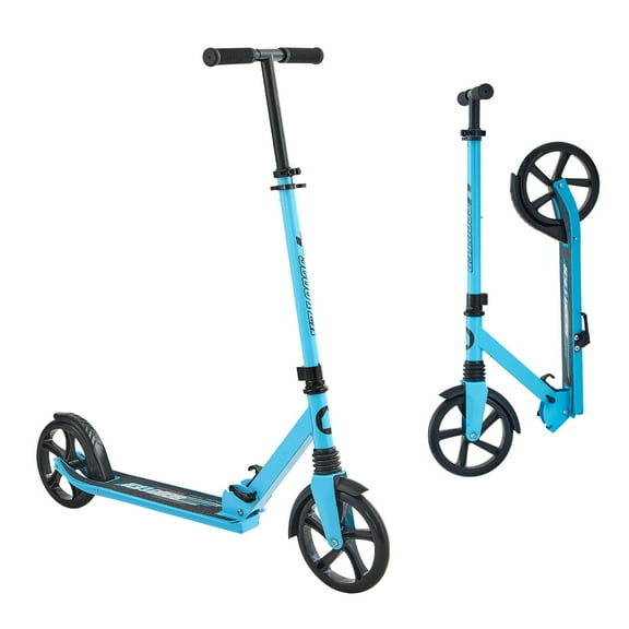 KFFKFF Kick Scooter for Kids 8 , Teens, and Adults, 2-Wheel Scooter with Adjustable Handlebar, Sturdy Non-Slip Deck, Foldable and Lightweight Design for Boys and Girls up to 220 lbs, Blue and Black