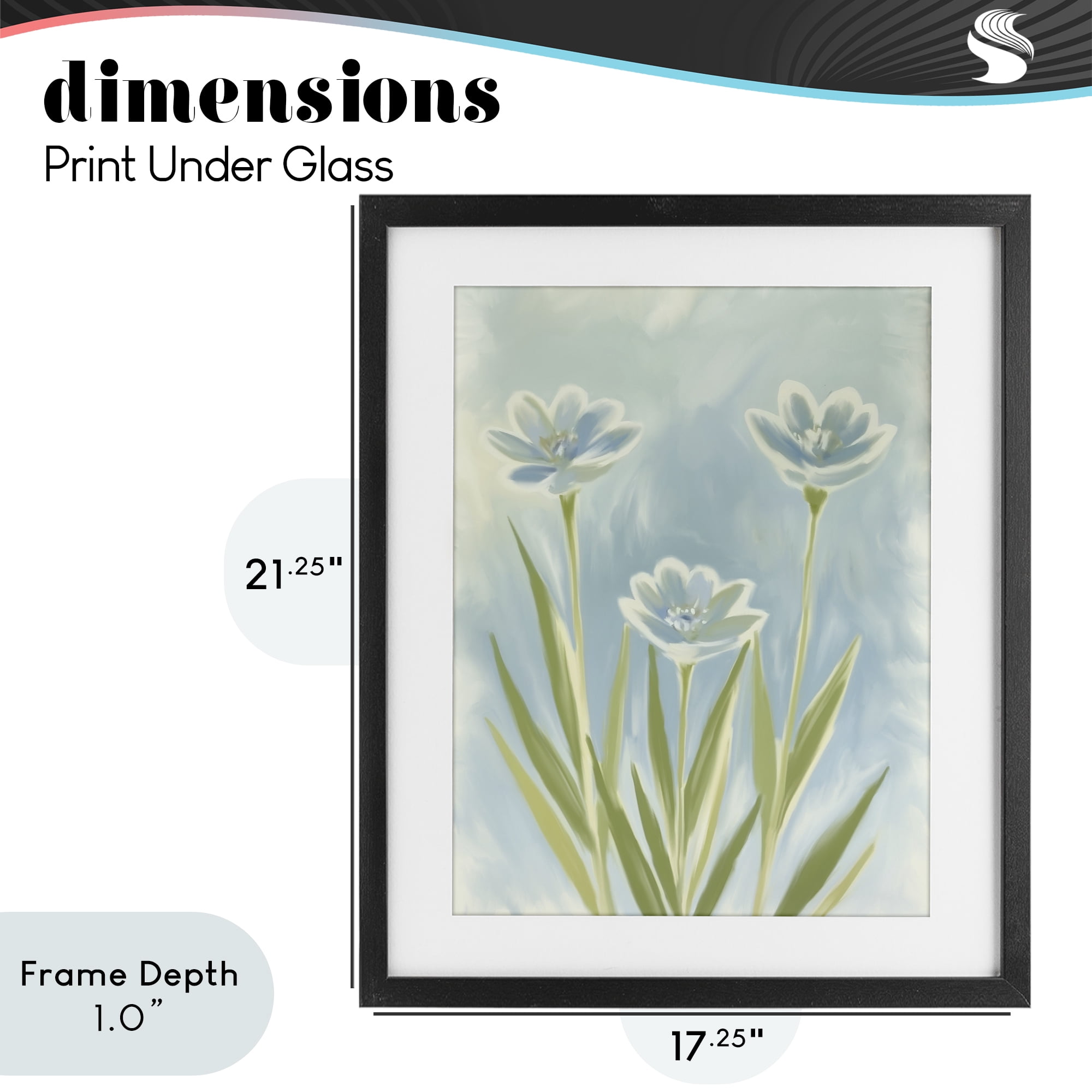 Stupell Industries Three Blue Petals Black Framed Print Under Glass, design by Kim Allen