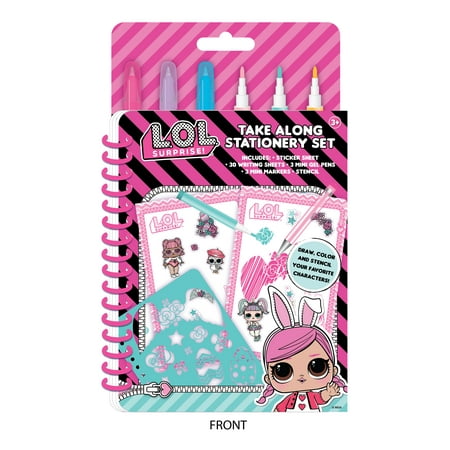 LOL Surprise Take Along Stationery Set- Stickers, Gel Pens, Markers & Stencils