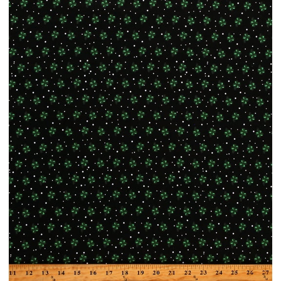 Cotton St. Patrick's Day Lucky Clovers Holiday White Dots Black Cotton Fabric Print by the Yard (131420)
