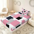 thumbnail image 5 of Manfei Modern Geometric Block Twin Sheets, Abstract Square Art Bedding, Pink Black Gray, Black Reversible 3 Pieces1 Flat Sheet + 1 Fitted Sheet + 1 Pillowcase, 5 of 6