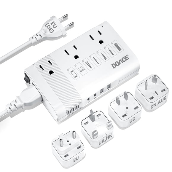 DOACE 220V to 110V Converter for European Travel - 350W Voltage Converter US to Europe with 4 QC+PD Chargers for Using U.S. Devices Abroad - Hair Str