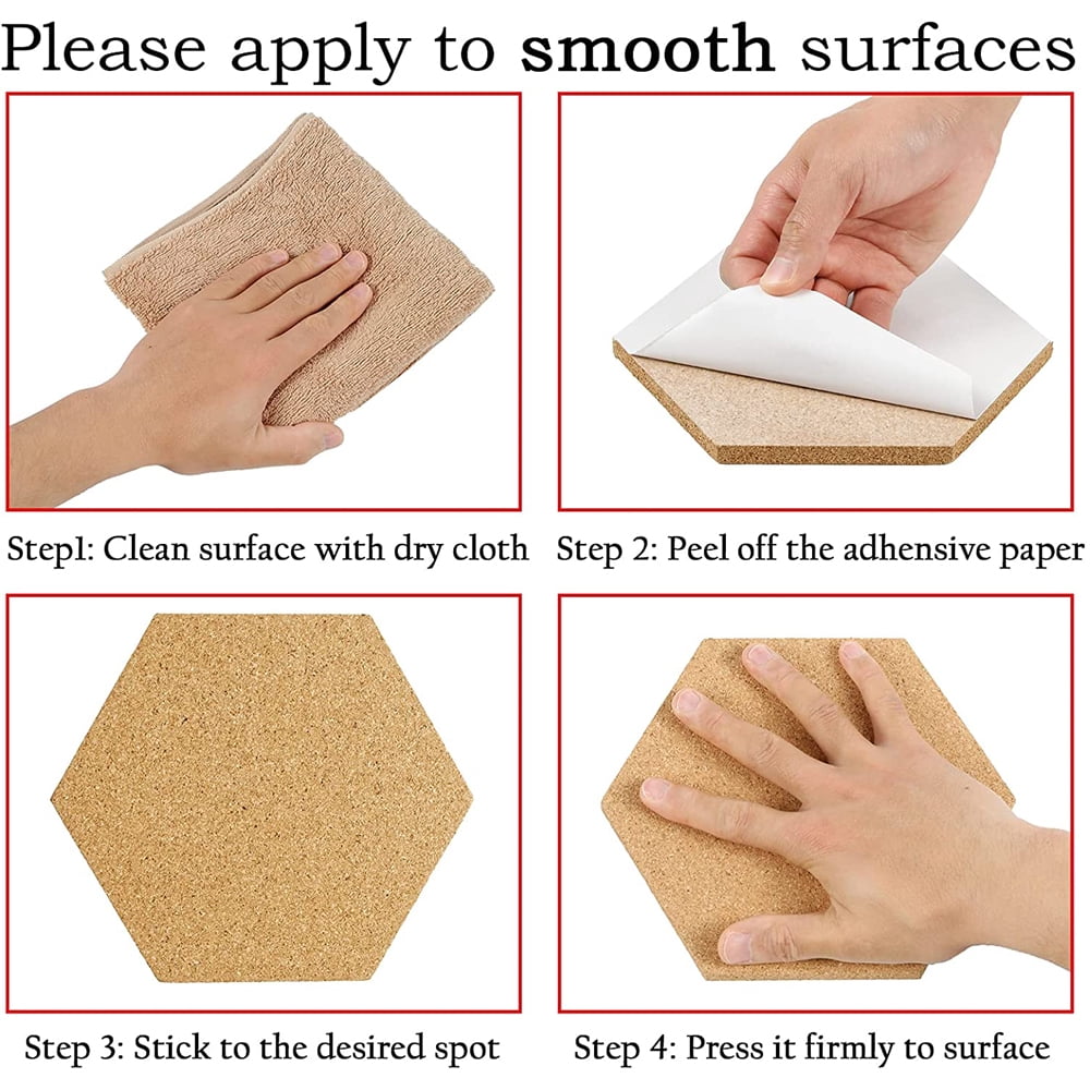 Qomolangma 12 Pack Hexagon Cork Board 12" x 10.2"-1/2" Thick Wall Bulletin Boards Cork Tiles Self-Adhesive Corkboards with 100PCS Push Pins for Wall