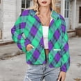 thumbnail image 3 of Jackets for Women Winter Coat Jackets Flannel Stand Collar Jacket(Green And Purple Plaid Pattern,Size:S-4XL), 3 of 7