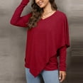 thumbnail image 5 of XFLWAM Women Casual V-Neck Long Sleeve Tops Solid Color Loose Lap Shoulder Irregular T-Shirt Red L, 5 of 5