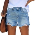 thumbnail image 5 of Jean Shorts for Women High Waist Distressed Denim Shorts Classic Casual Vintage Frayed Raw Hem Button Fly Summer Fashion Trendy Loose Fit Jorts with Pockets Light Blue S, 5 of 5