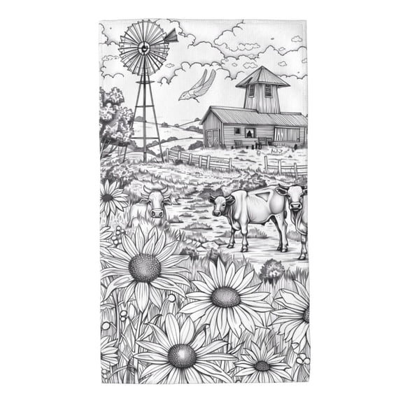 Kdxio Hand Towel Country Farm Scene for Bathroom Kitchen Fingertip Bath Towels 27.5 x 16 Inch Home Hotel Gym Laundry Room