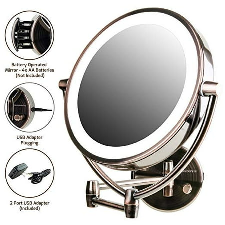 Ovente Wall Mount Mirror Battery Or Usb Adapter Operated Dimmable This On Opens A Dialog That Displays Additional Images For With The Option To Zoom In Or Out