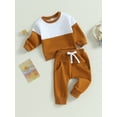 thumbnail image 2 of Toddler Baby Boy Fall Winter Clothes Color Block Long Sleeve Sweatshirt Pullover Tops + Joggers Pants Outfit Set, 2 of 7