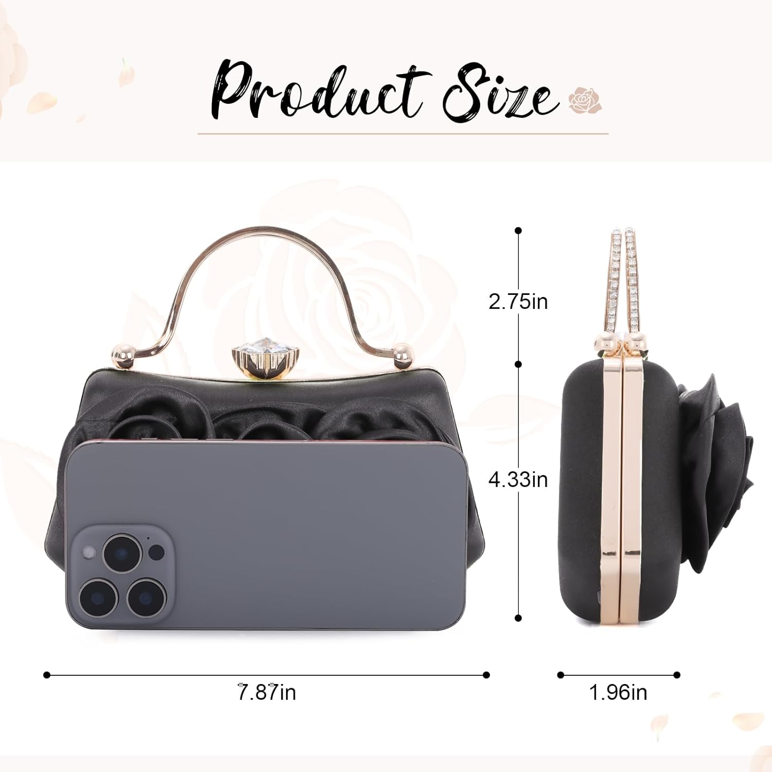 Women Flower Evening Handbag Satin Floral Clutch Purses Chain Strap Shoulder Bag