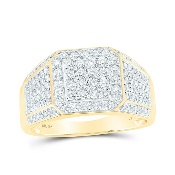 10K Yellow Gold Mens Round Diamond Square Ring 1ctw, Mens Size: 7-13