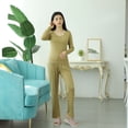 thumbnail image 2 of Conjunto de pantalón de manga larga para mujer, pantalón con volantes de manga larga con almohadilla para el pecho, ropa de casa de dos piezas, pijamas sueltos, 2 of 6