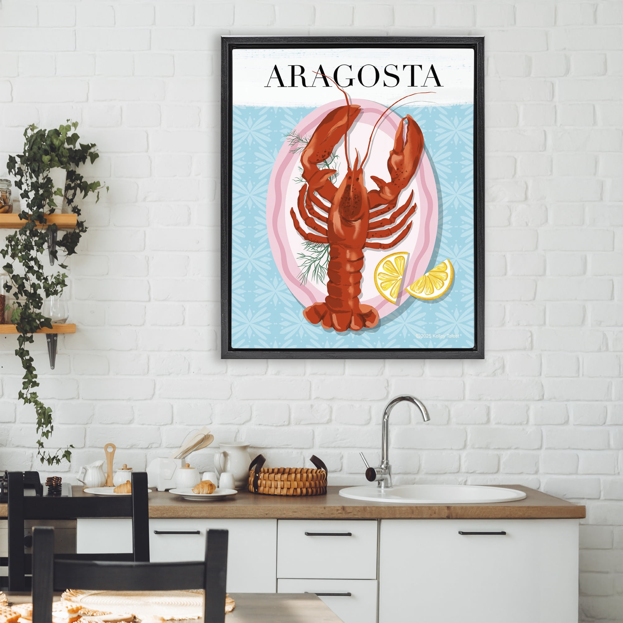 Stupell Industries Aragosta Lobster Dish Black Framed Floater Canvas Wall Art, design by Kelley Talent