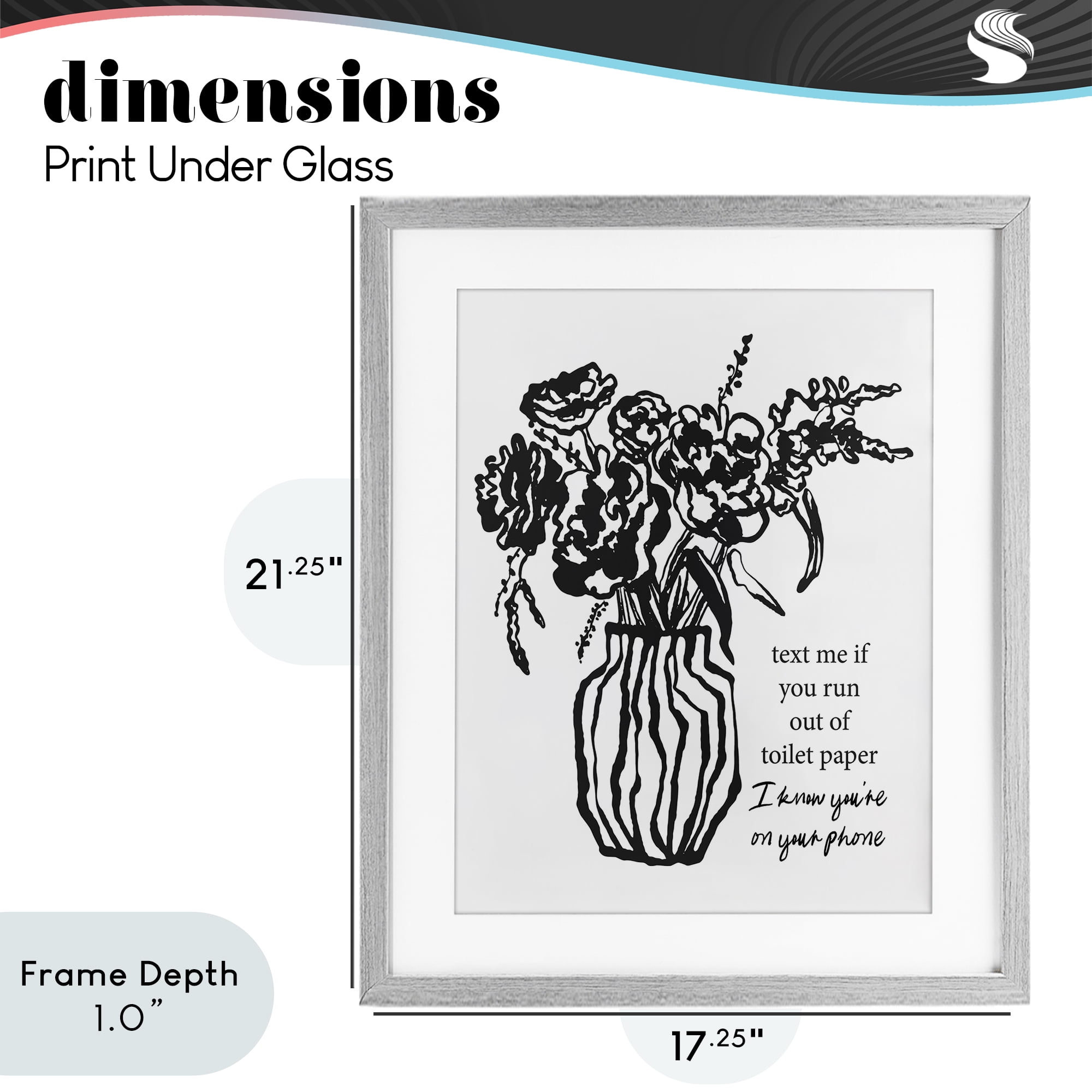 Stupell Industries Text Me Bathroom Florals Gray Framed Print Under Glass, design by Lettered and Lined