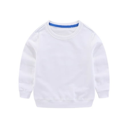 YWOAGH Boys Girls Long Sleeve Solid Sweatshirt Pullover Round Neck Top for Fall Winter Comfortable and Warm White 6-8 Years