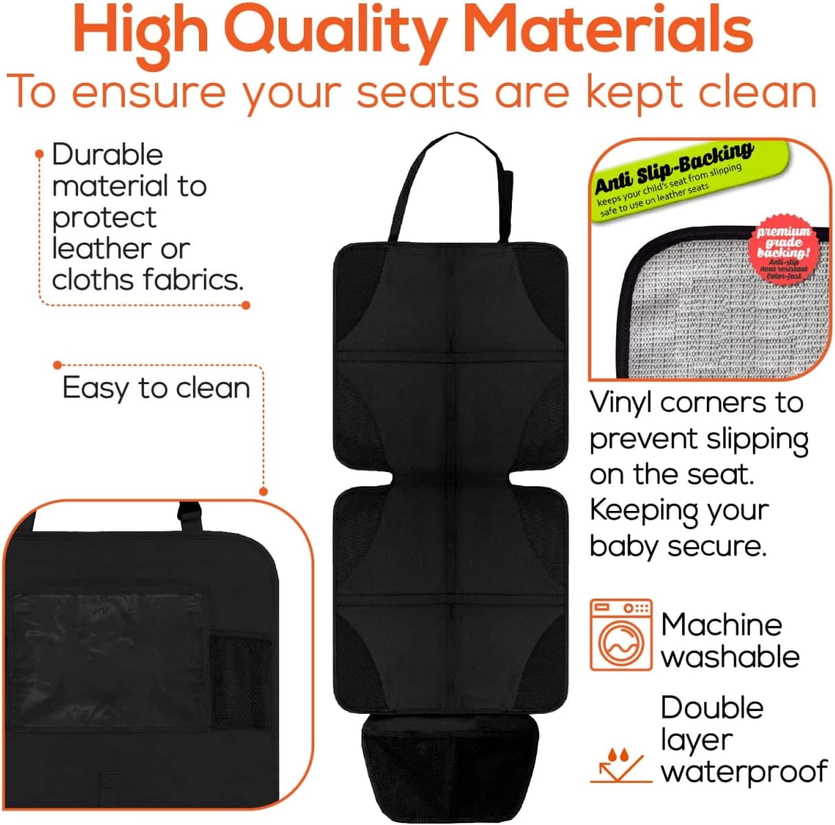 Trobo Car Seat Protector + Backseat Organizer With iPad And Tablet Holder, Waterproof Carseat Cover For Child Car Seat & 5 Pocket Storage Kick Mats Back Seat Protector For Leather Seats, Kids Feet
