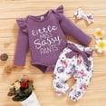thumbnail image 4 of GYRATEDREAM 3PCS Infant Toddler Baby Girl Clothes Ruffle Romper Bodysuit Floral Halen Pants Headband Outfits 0-18 Months, 4 of 11