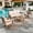 Beige-Swivel Chairs, variant on Summit Living 7-Seat Woven Rope Outdoor Patio Furniture Sets, Wood-Grain Metal Outdoor Patio Conversation Set with Swivel Chairs & Nesting Coffee Table, Beige