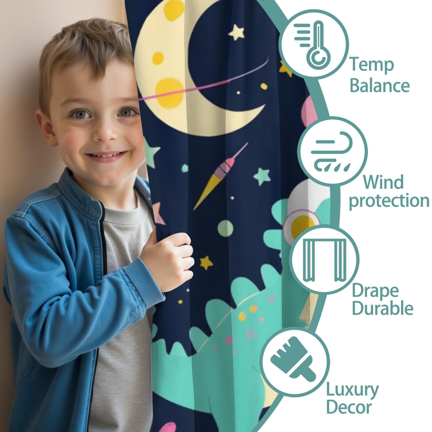 Blackout Kids Curtains,Cute Dinosaur Pattern Childrens Insulated Curtains Set Of 2,Bedroom Essentials,Toddler Room Decor 52x63in(132x160cm)