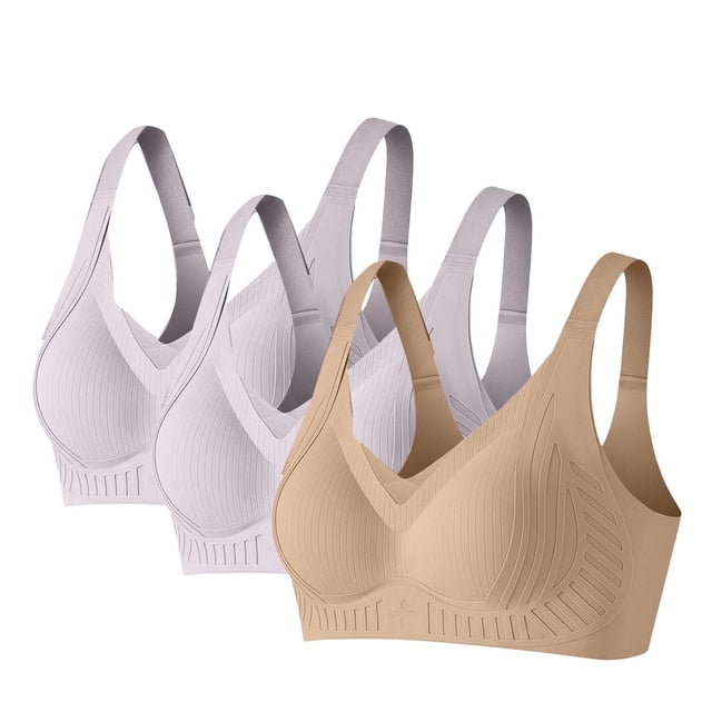 Seamless Bras for Women, 3-Pack Solid Color Lifting and Gathering Underwire T-Shirt Bra with Full Coverage for Everyday Wear