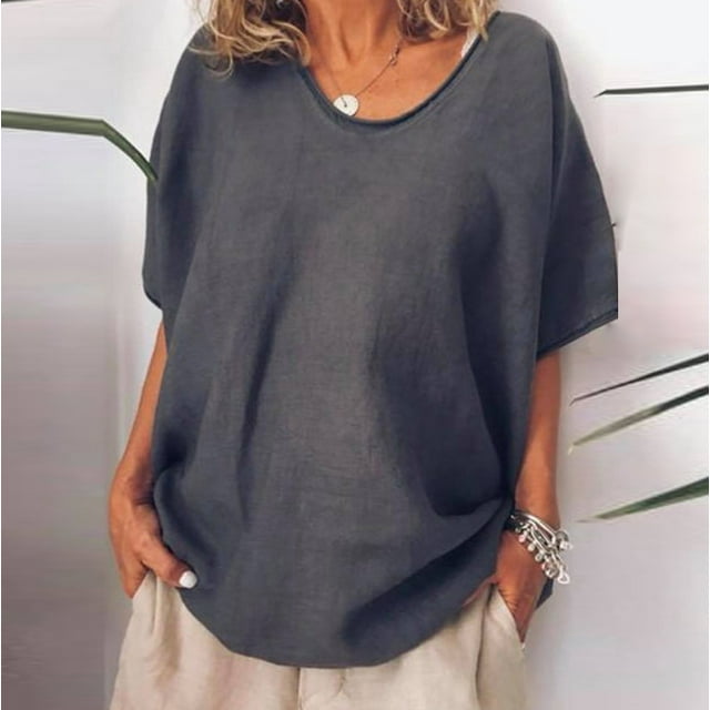 Haut Décontracté d'Été pour Femmes Col Rond Manches Courtes Grande Taille T-Shirt Blouse