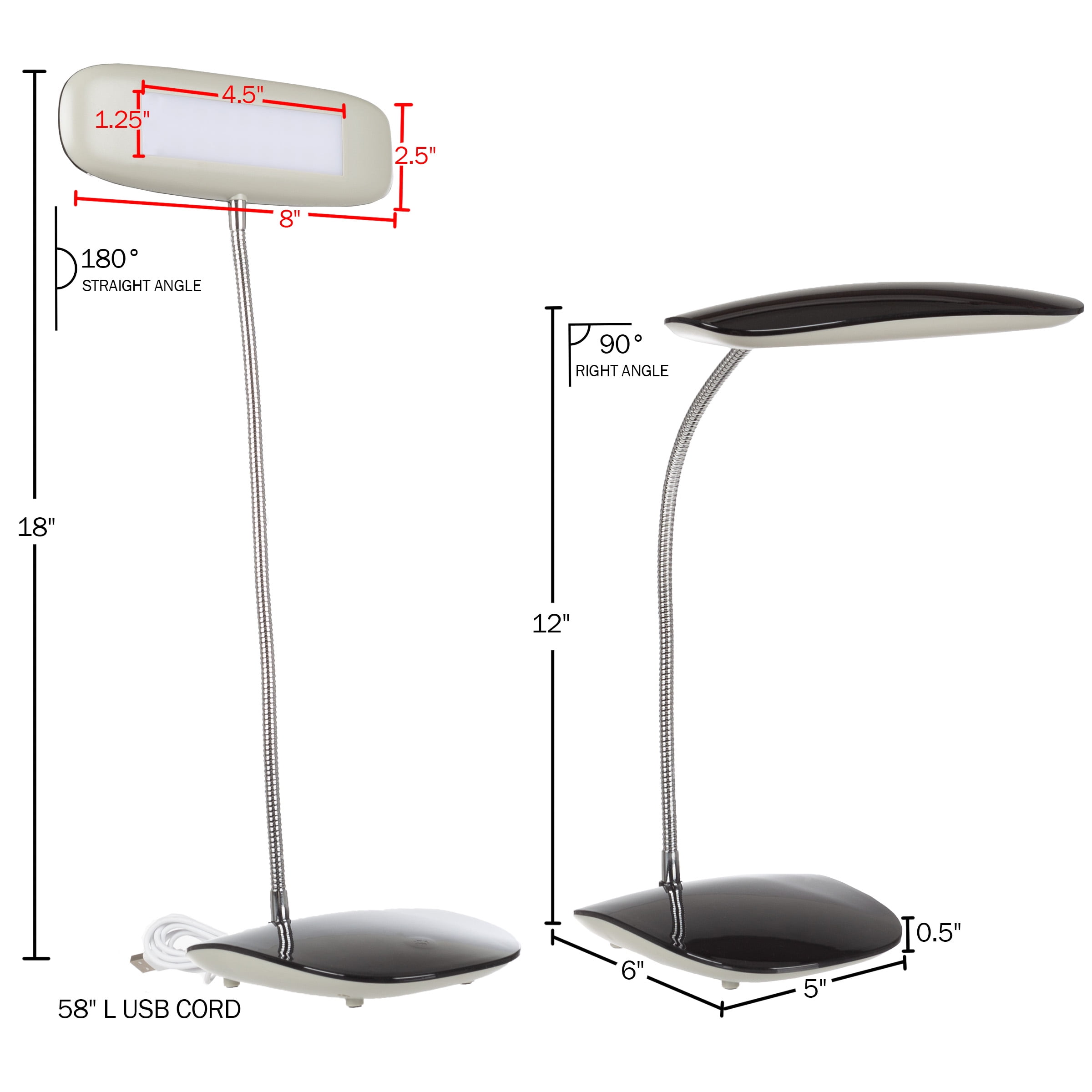 Lavish Home 18-inch Modern Touch-Activated LED Desk Lamp with USB Power Cord (Black)