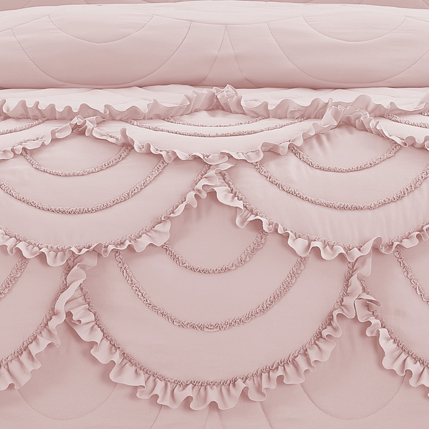 Design Studio Scallop Ruffle Blush Pink 3-Piece Garment Washed Soft Solid Quilt Set - Full/Queen