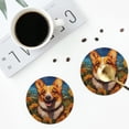 thumbnail image 4 of Lsque Artistic Sunflower Corgi Pattern 4" Drink Coasters Set of 4, PVC Leather Absorbent Coasters, Table Coaster Set Decorative Coffee Cup Coasters Housewarming Gift -Round Shape, 4 of 6