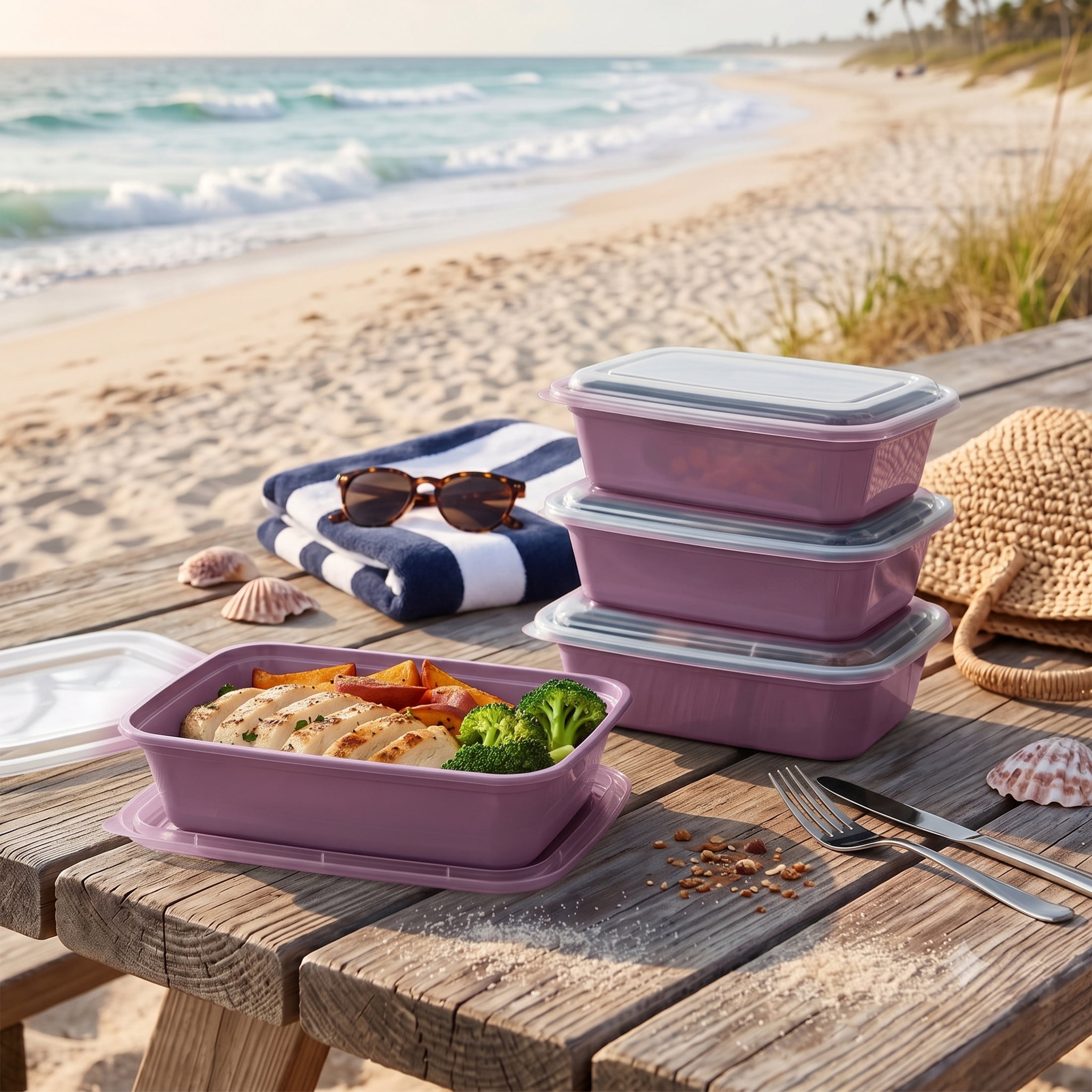 Mainstays 5-Pack 1-Compartment BPA-Free Plastic Meal Prep Food Storage Containers, 1L, Lilac Bloom