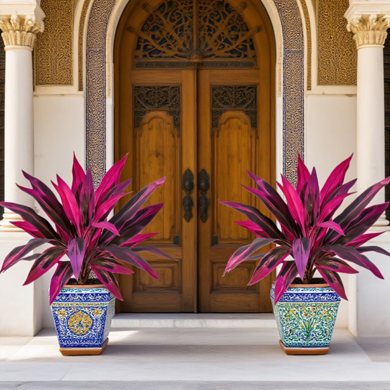 2PCS Artificial Red Cordyline Plant, 23.6 Inch Tall Faux Ti Plant with White Pot, UV Resistant Fake Outdoor Indoor Plants for Home Porch Garden Decor