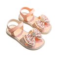 thumbnail image 5 of SGMVNU Girls' Sandals with Big Bowknot, Open Toe Soft Sole Flat Elegant Flower Girl Dress Shoes Beach Summer Casual Sandal, Size 11-12 Years , Pink, 5 of 6