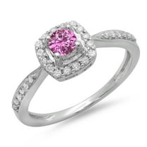 Dazzlingrock Collection 14K Round Pink Sapphire & White Diamond Halo Style Bridal Engagement Ring, White Gold, Size 9.5