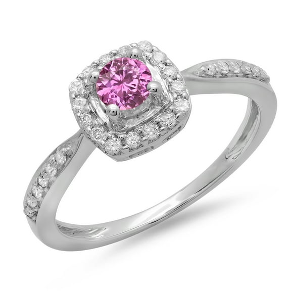 Dazzlingrock Collection 14K Round Pink Sapphire & White Diamond Halo Style Bridal Engagement Ring, White Gold, Size 9.5