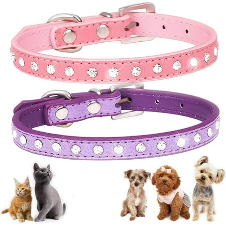 Bling Dog Collar  2Pcs Rhinestone Cat Collar Glitter Diamond Jewelry Crystal Girl Puppy Collar for XXS XS Small Medium Female Dogs & Cats