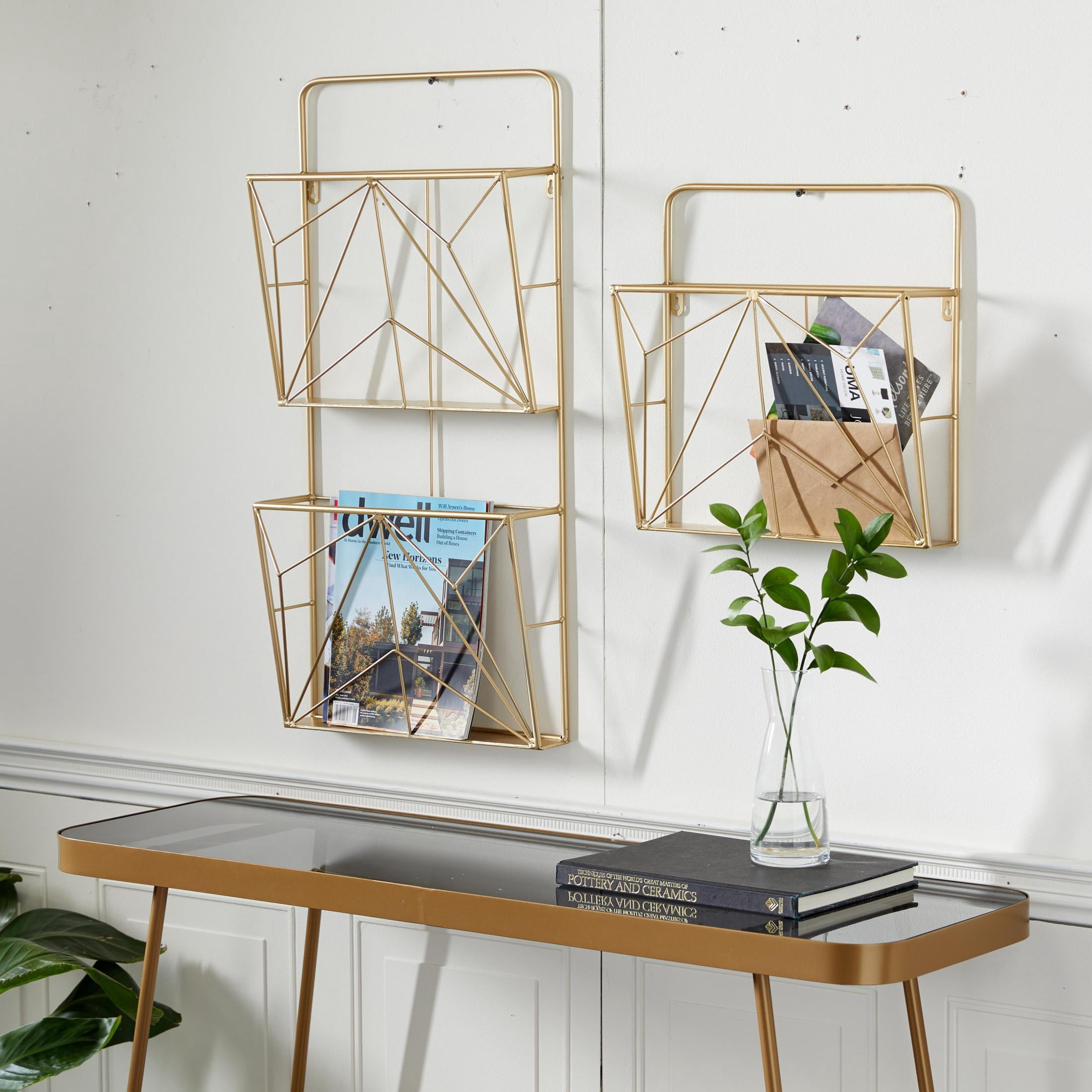 DecMode 15", 30"H 3-Tier Gold Geometric Wall Shelf (2 Count)