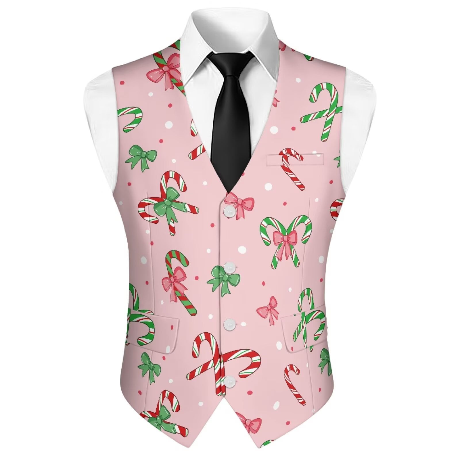 Yuyamidu Candy Canes Men's Suit Vest Size L Slim Fit Dress Vest