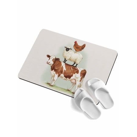 Cute Animals Soft Diatomaceous Earth Mat, Watercolor Cow Chicken Cartoon Sheep Farmhouse Absorbent Bath Mat Non Slip Rubber Backed Quick Dry Doormat Fit Under Door for Bathroom Kitchen 24"x36"