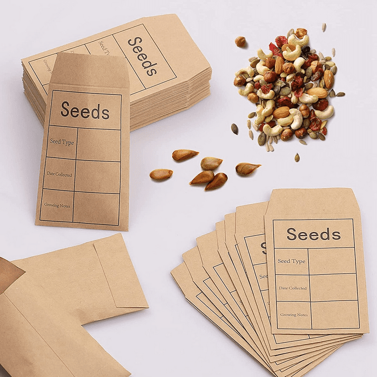 150 Pcs Seed Packets Envelopes, Let Love Grow Seed Packets with Seed Saving Template, 2.3x3.5 Self-Adhesive Small Kraft Paper Envelopes for Seeds