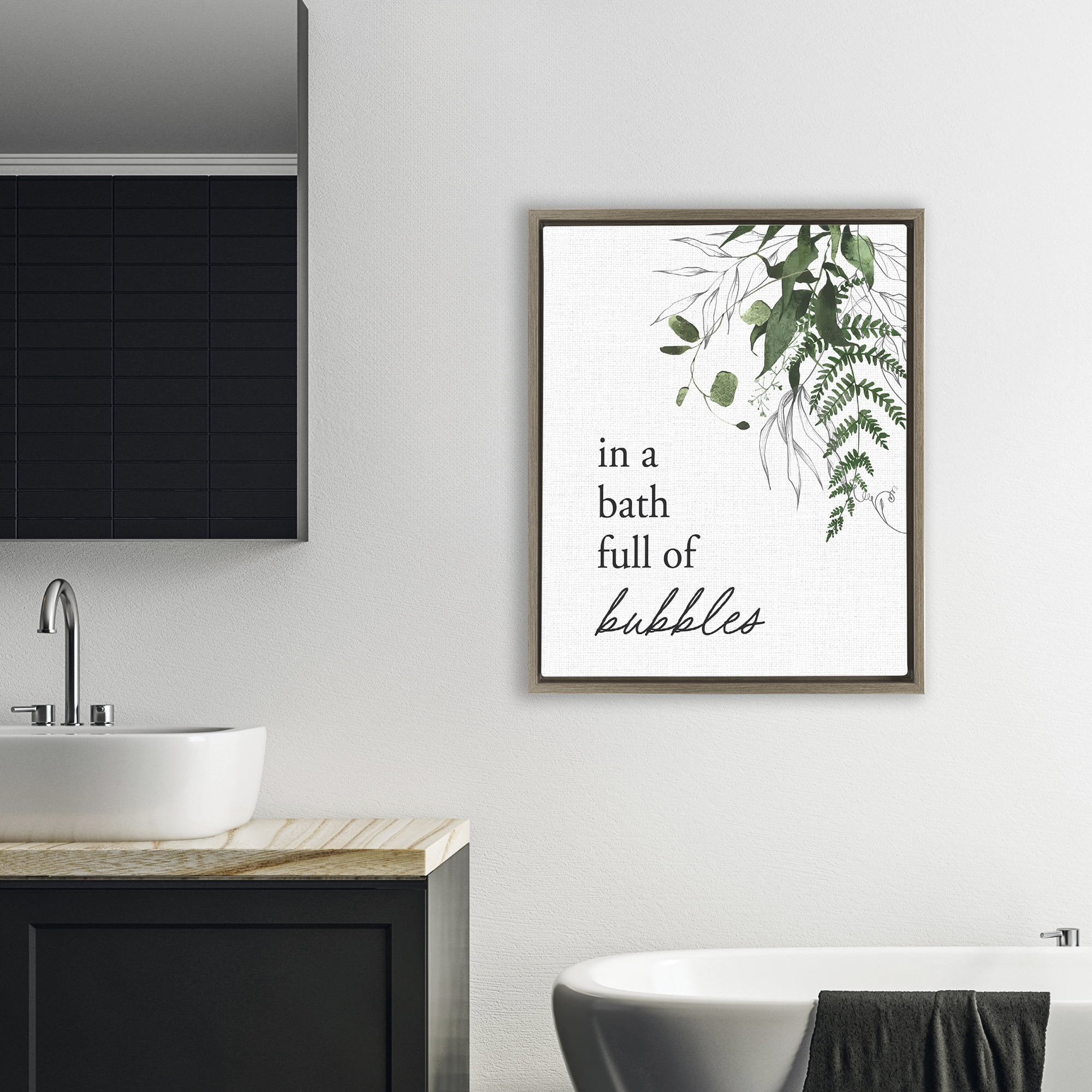 Forest Foliage Bubble Bath Brown Framed Floater Canvas Wall Art, design by Lettered and Lined