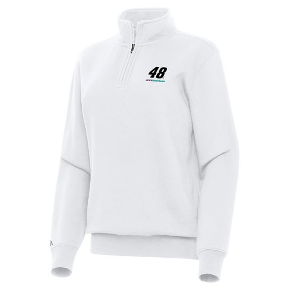 Women's-Antigua White Alex Bowman Victory Quarter-Zip Sweatshirt