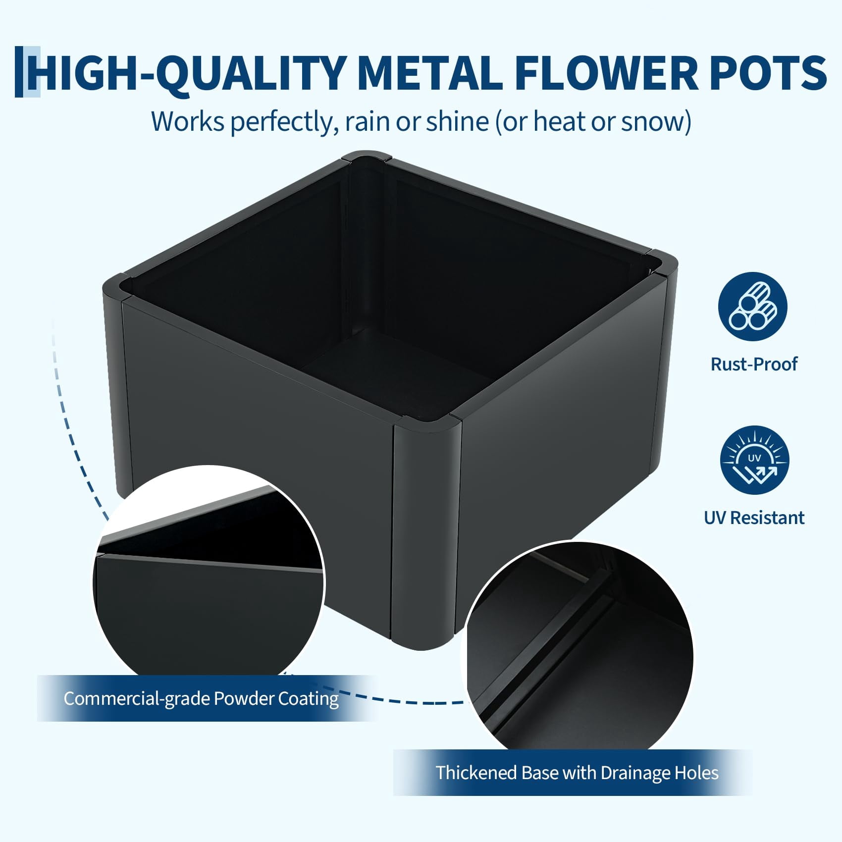 Large Rectangular Metal Planter Box, Home Garden Plant Pots, Indoor Windowsill Planter, Large Garden Planters with Rounded Corners for Outdoor Plants for Patio Deck Garden, With or Without Bottom