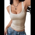 thumbnail image 3 of Top Corto Informal Ajustado de Punto Acanalado Sin Mangas con Cuello Cuadrado para Mujer Beige M, 3 of 8
