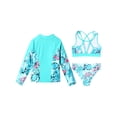 thumbnail image 4 of vastwit 3Pcs Girls Swimsuit Floral Bikini Set with Long Sleeve Swimshirts Rash Guard Swimwear Zipper Leaf 12, 4 of 5