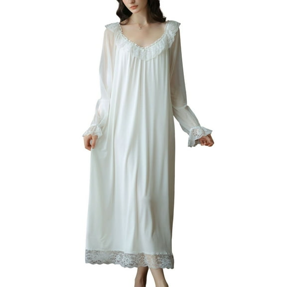 SWSMCLT Women's Princess Nightgown See Through Ruffle Comfy Breathable Pjs Vintage Pajamas Cute Oversized White Medium